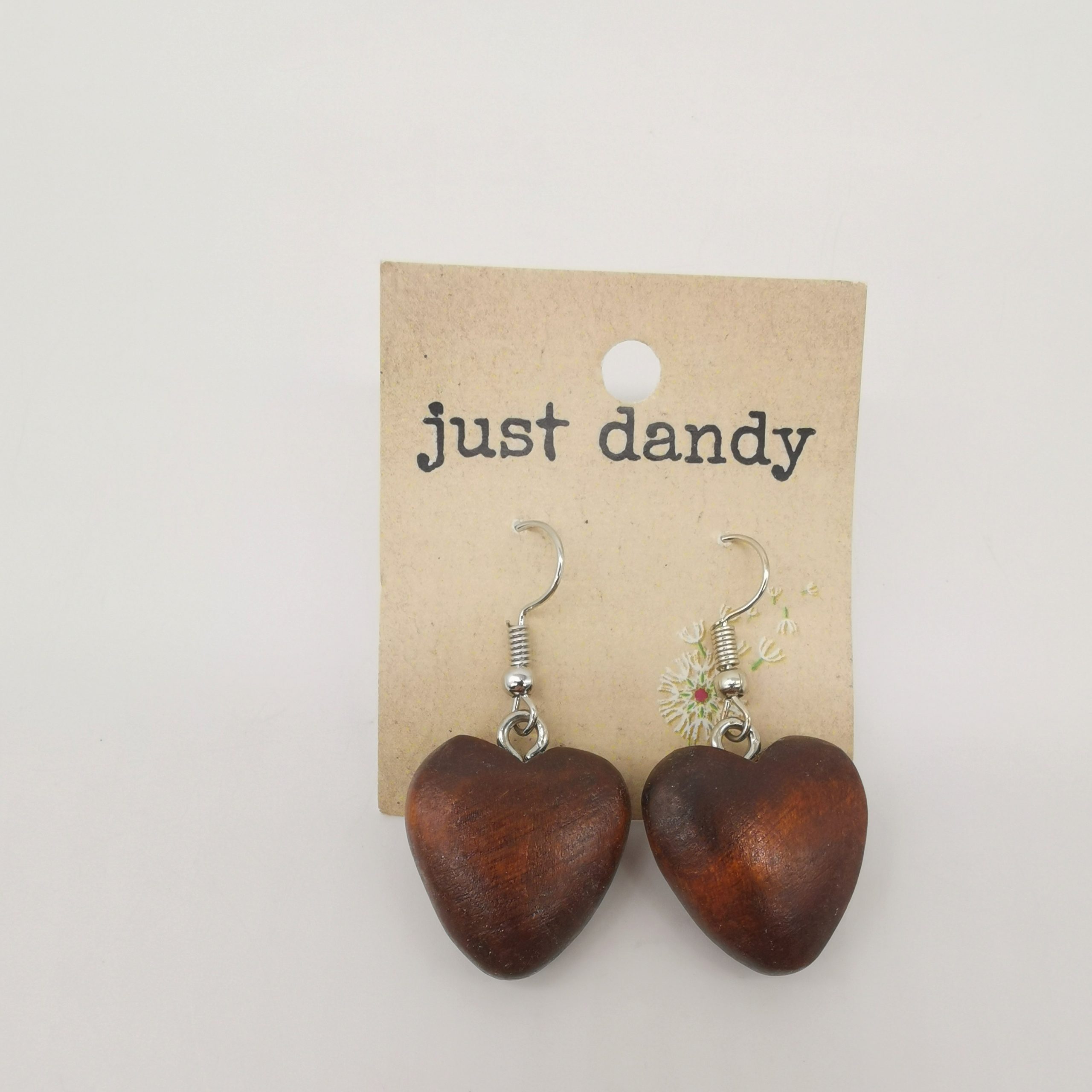 Brown Wooden Heart Earrings justdandy
